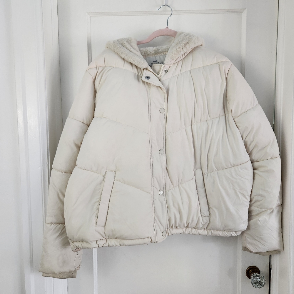 Cream Puffer Coat With Cozy Lining From Hollister